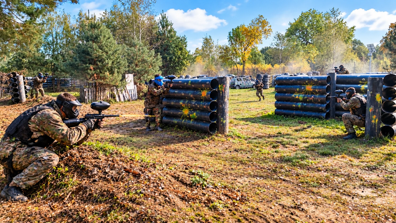 Paintball – pole otwarte z rurami